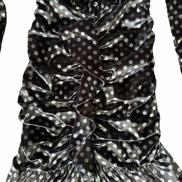 Endless Rose Velvet Dress XS Black Polka Dot Ruched Ruffle Holiday Party NWT - Picture 4 of 9